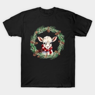 Winter Baby Goat Wreath T-Shirt